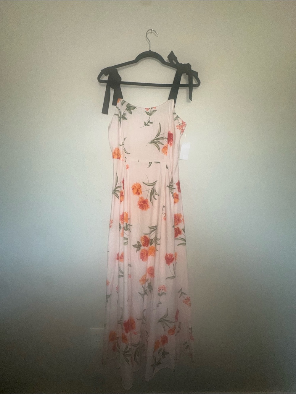 Light Pink Floral Maxi Dress with Orange Blooms